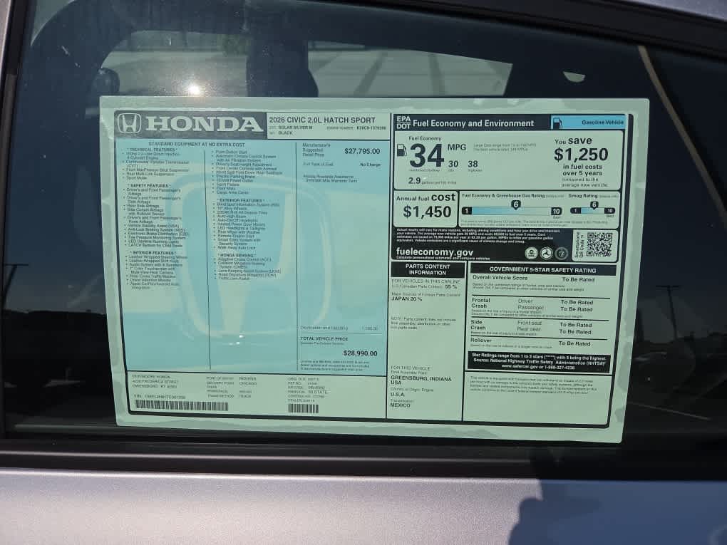 2026 Honda Civic Hatchback Sport